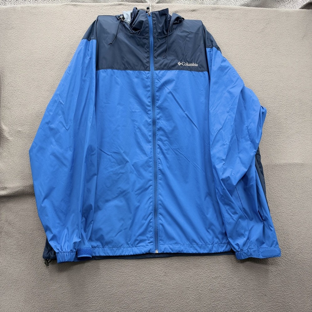 Columbia Jacket Mens 2XL Blue Navy Colorblock Hooded Windbreaker Full Zip